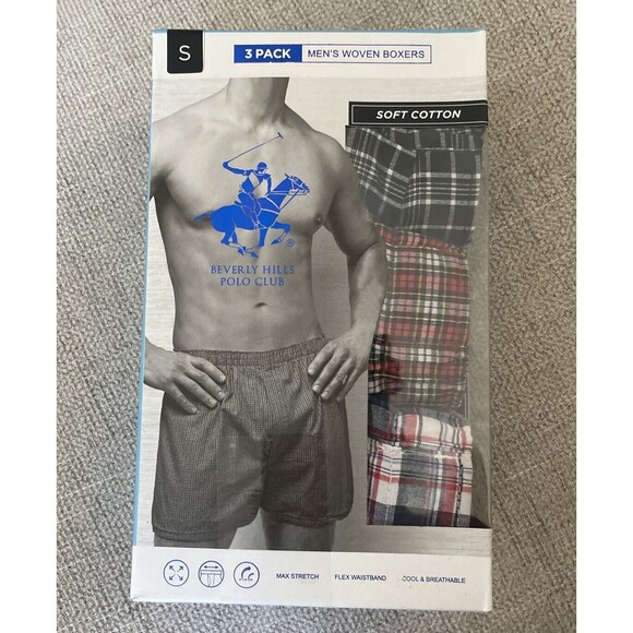 Beverly Hills Polo Club Men's Woven Boxers Soft Cotton 3 Pack Size Small NEW - Picture 2 of 4